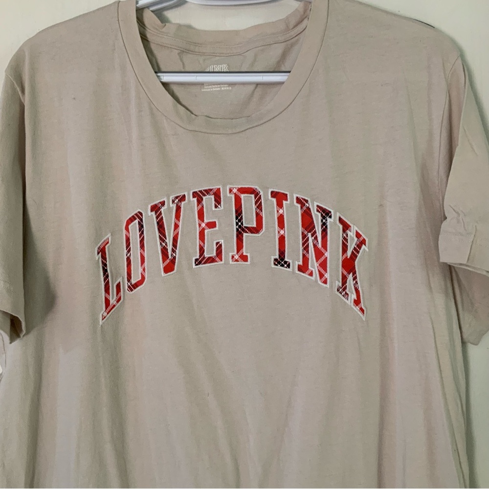 Victoria's Secret Pink T-shirt Tees Top Beige Crew Neck Large LOW PRICE! - Picture 2 of 7